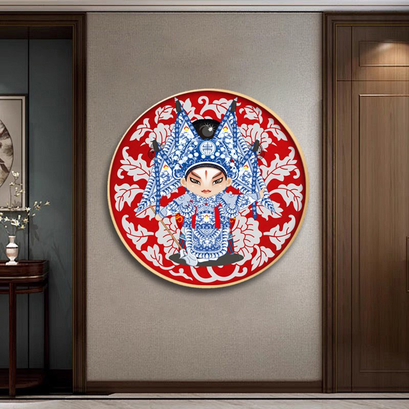 速发红色喜庆京剧戏曲脸谱圆形装饰画民宿饭店墙壁画客厅玄关走廊图片