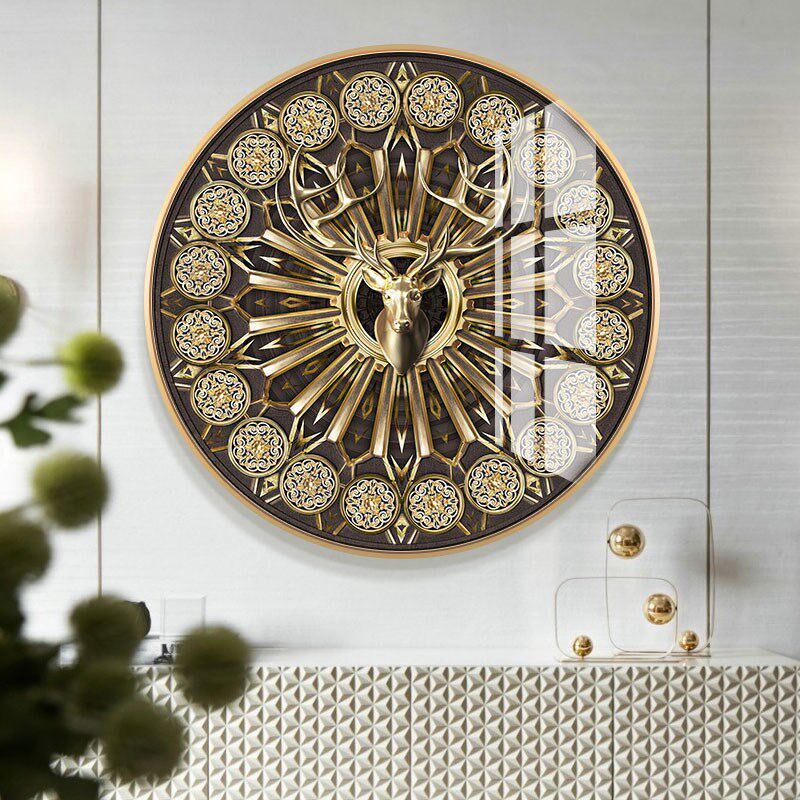速发美走轻奢玄关壁饰画简欧福鹿装画样板间客厅圆形挂画式廊过道