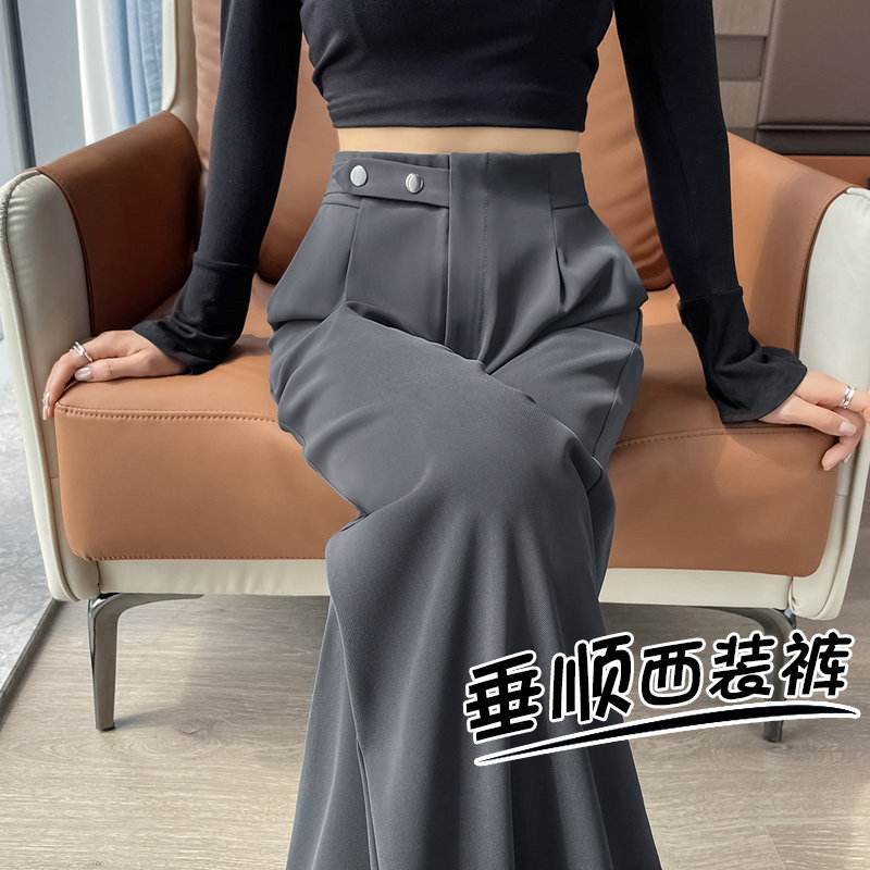 速发高级感灰色2子2筒裤4新款小个子垂坠感高腰直0阔腿裤春秋