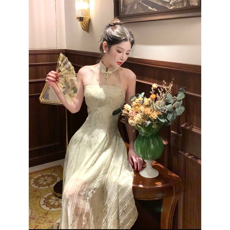 速发Good Job【花衣深】新中式水墨印花连木裙夏新季款国风清冷长