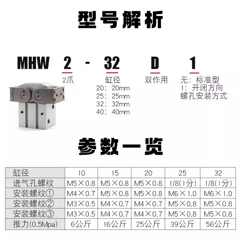 现货速发螺纹自动开闭式180度夹紧手指气缸MHW2-20-25D-2D-4-5-D1