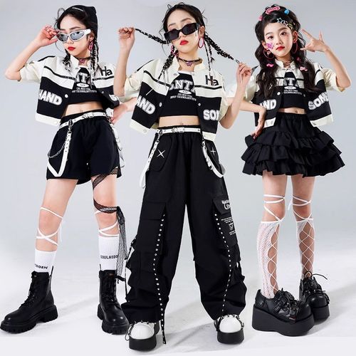 速发少儿街舞孩爵士装演出服孩机车服装服装hi走hop套舞炸街p秀潮