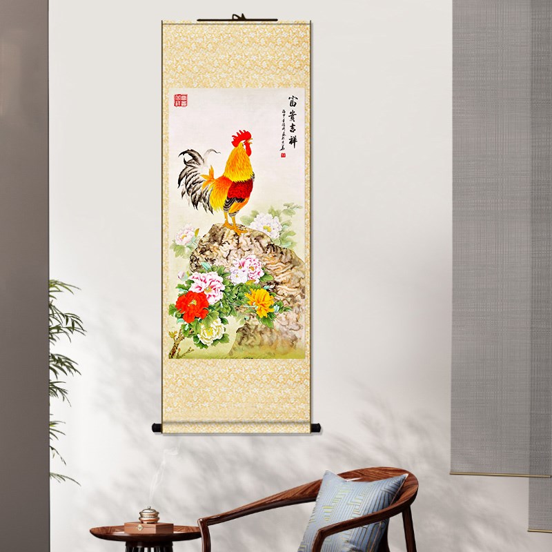 速发报晓图国画大挂画雄鸡图大吉大利客厅装饰画吉祥如意图片