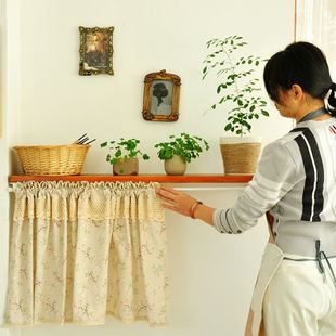 式 厨5190房短帘美式 复古棉麻半帘穿窗帘遮挡帘窗户免打纱飘法窗杆