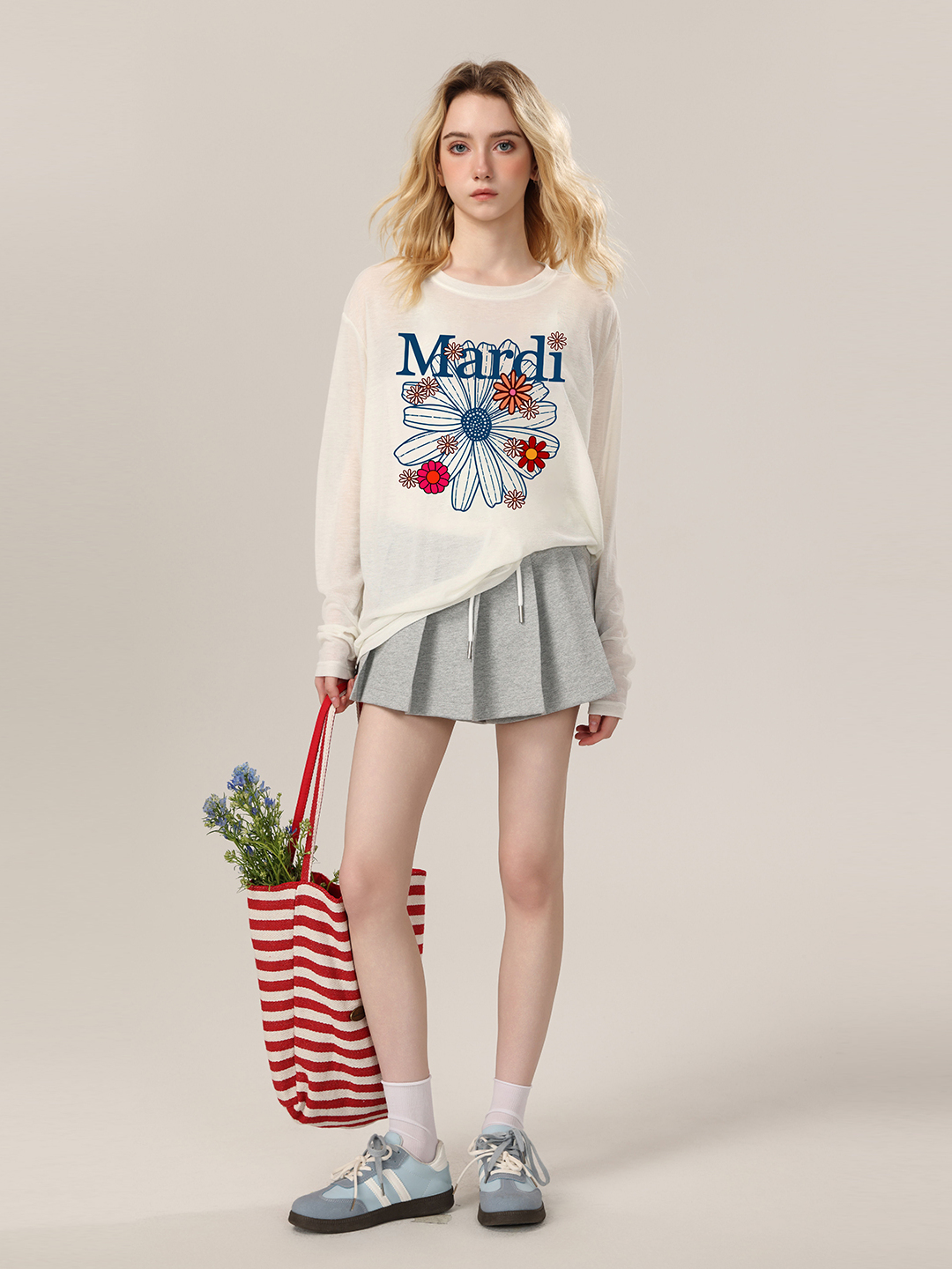 Mardi韩系25秋冬新款圆领长袖外穿繁花T恤罩衫百搭休闲设计感上衣