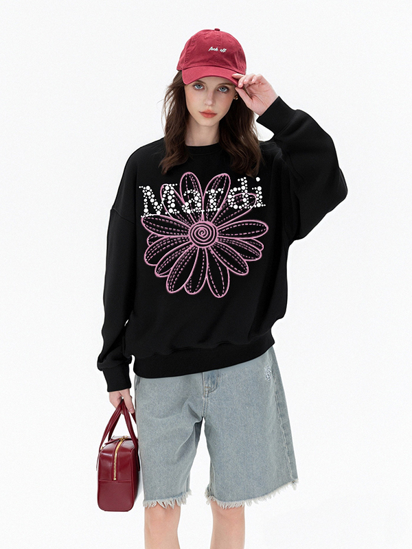 Mardi时尚钉珠字母圆领卫衣25秋冬新款宽松百搭明星同款休闲上衣