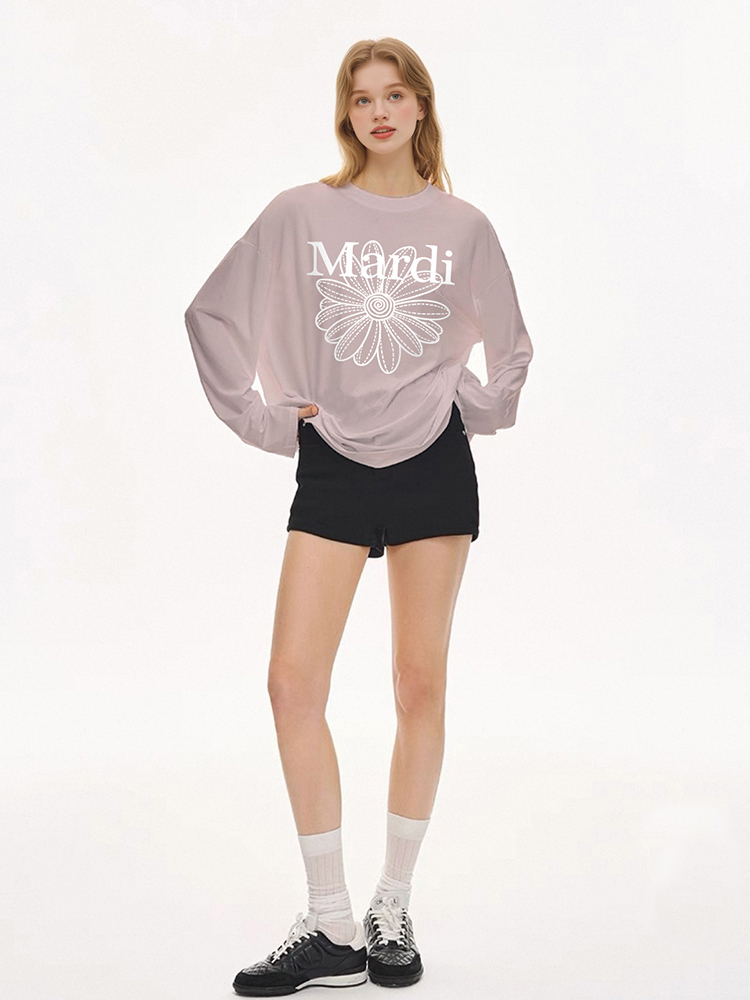 Mardi韩版时尚圆领小雏菊印花长袖T恤2025秋季新款宽松休闲女上衣