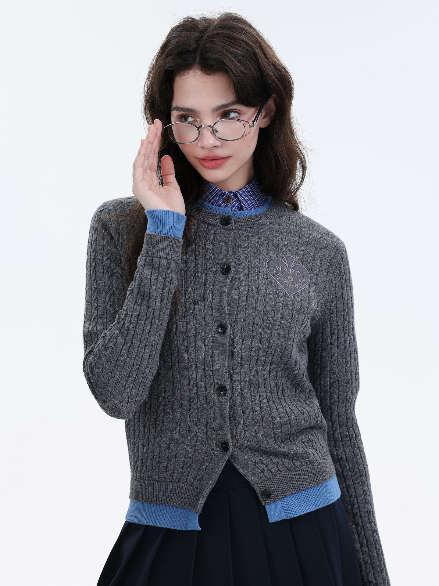Mardi美丽诺绵羊毛上衣25秋季新款韩系撞色拼接通勤针织开衫外套