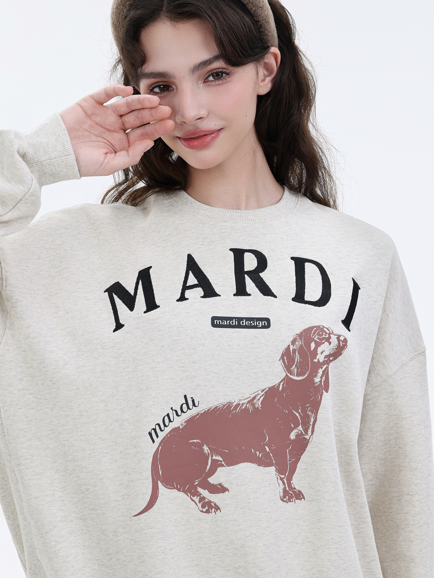 Mardi韩系经典腊肠狗印花圆领休闲卫衣25秋冬新款设计感宽松上衣