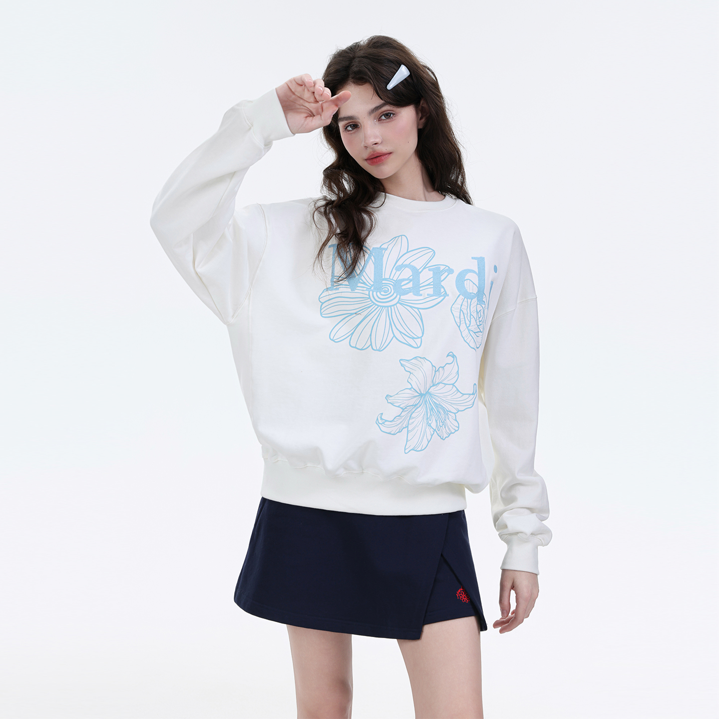 Mardi韩系休闲花朵印花圆领套头卫衣25秋冬新款简约百搭长袖上衣