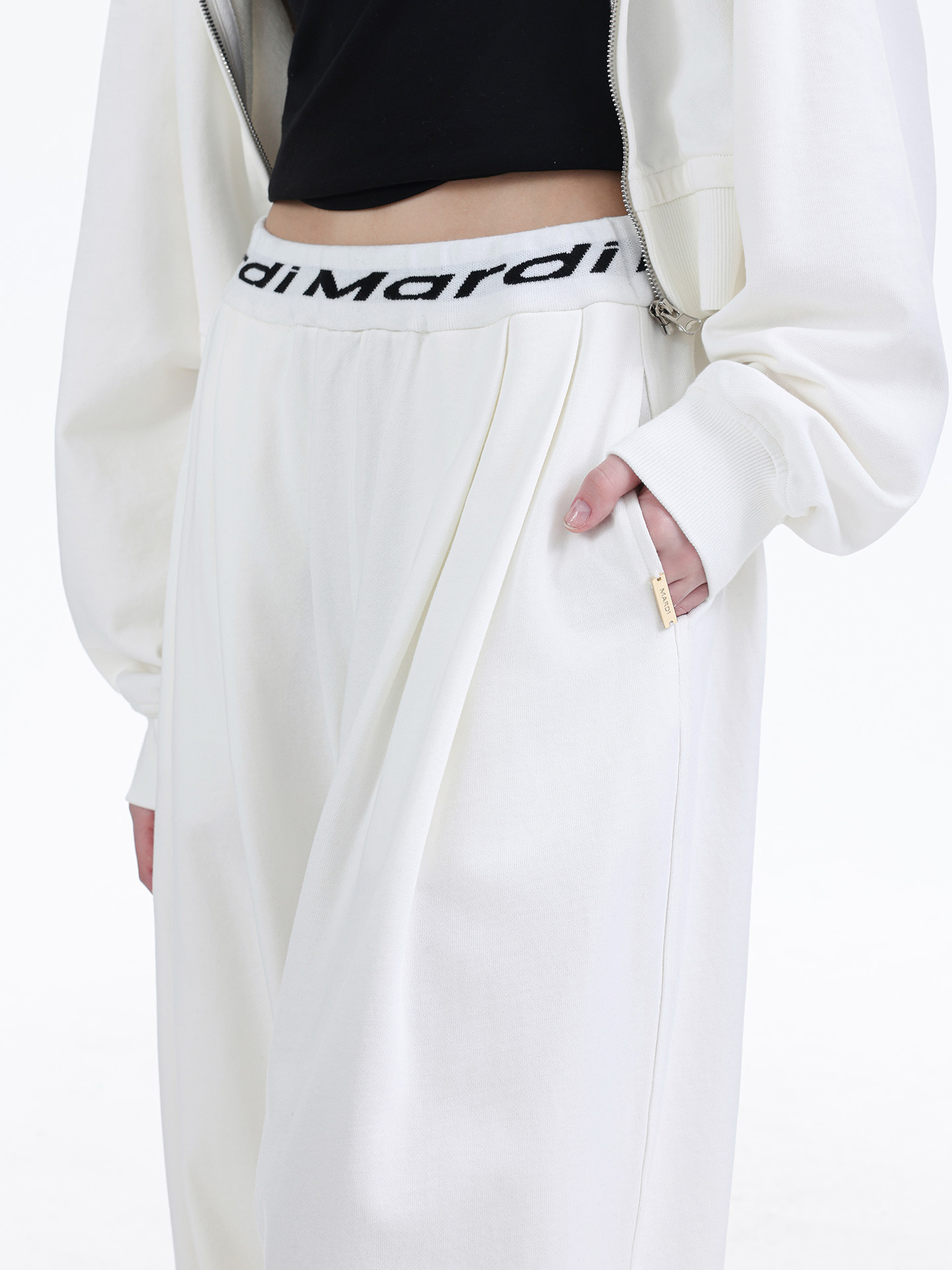 Mardi韩系松紧腰休闲裤25秋冬新款百搭显瘦纯色宽松直筒阔腿长裤