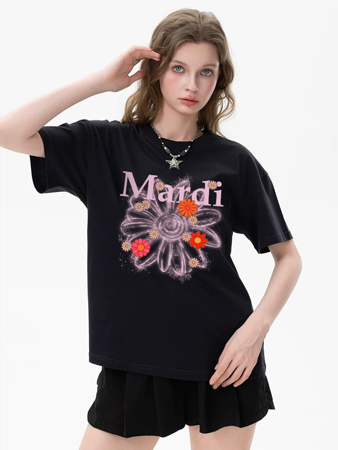 Mardi韩版轻奢圆领休闲宽松短袖女25夏季新款时尚百搭设计感T恤潮