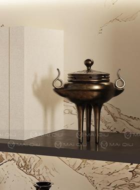 宋代美装学MQ组合2-禅意墨山水摆件新中式茶室桌面水书柜搭配软饰