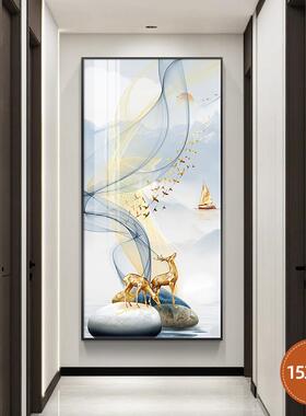 奢玄关装饰玄轻幻大气高金鹿RLM走廊档过道画挂画入户正对门竖版