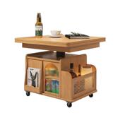 &升降茶几可H移动边几推车实木巴士餐边几轮茶桌多PWL功能折带叠