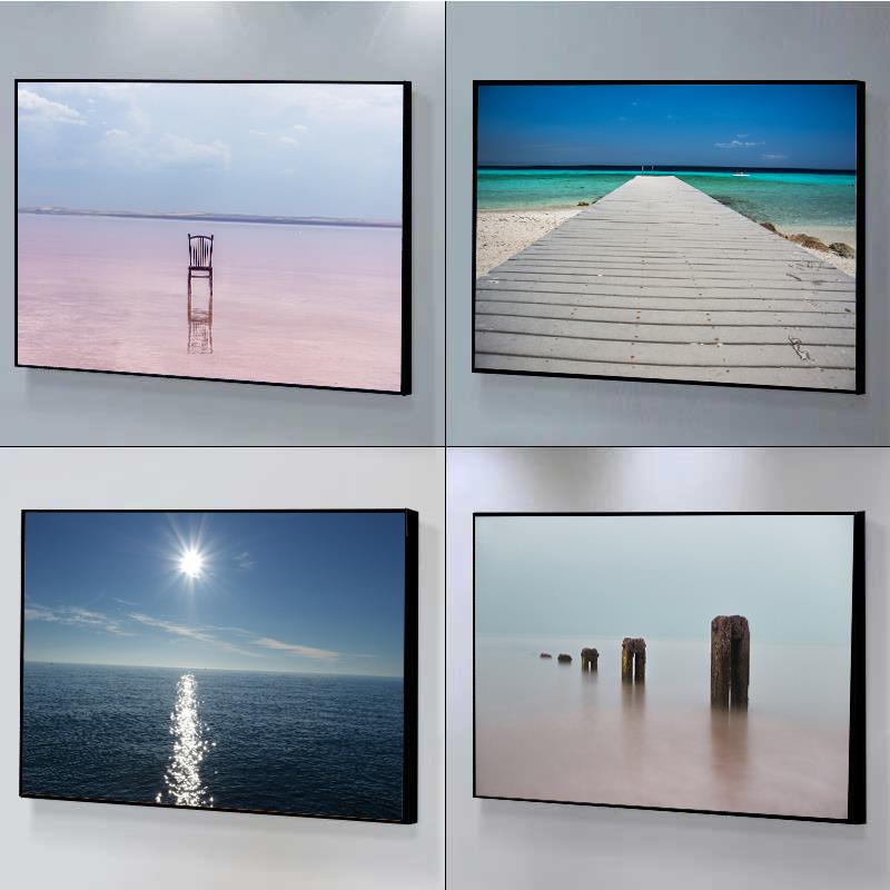 现代简约卧室装饰画主卧温馨床头挂画大气海景横幅壁画抽象客厅画