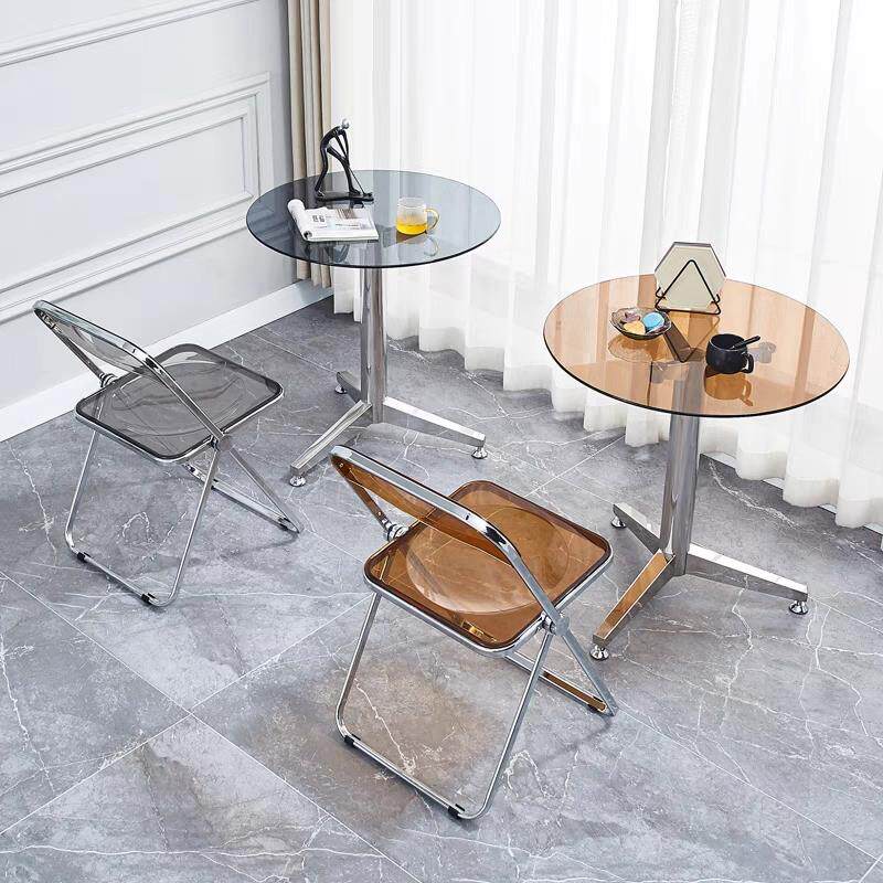 咖啡桌子休闲洽谈桌简约现代圆桌钢化玻璃小户型餐桌圆形茶几桌子