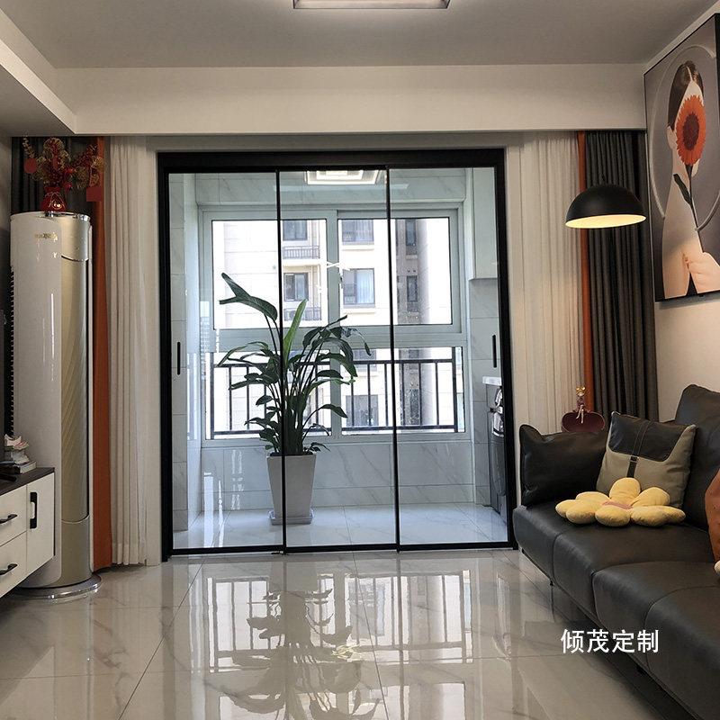 上海极窄厨房吊轮移门三四五联动阳台隔断钢化玻璃化妆室拉门