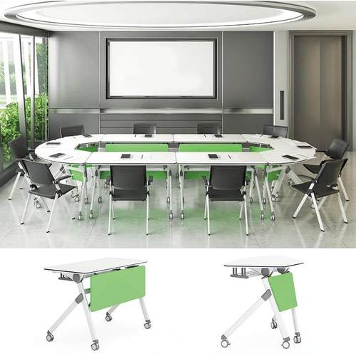 学校折叠培训桌椅组合员工椭圆形会议桌长桌辅导班单人双人课桌椅