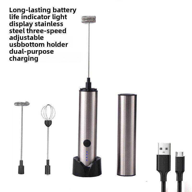 USB充电式电动打奶泡器304不锈钢打奶器花式咖啡打泡器牛奶搅拌机