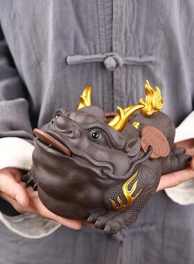 大号招财金蟾客厅办公室玄关酒柜家居装饰摆件茶桌面紫砂茶宠可养