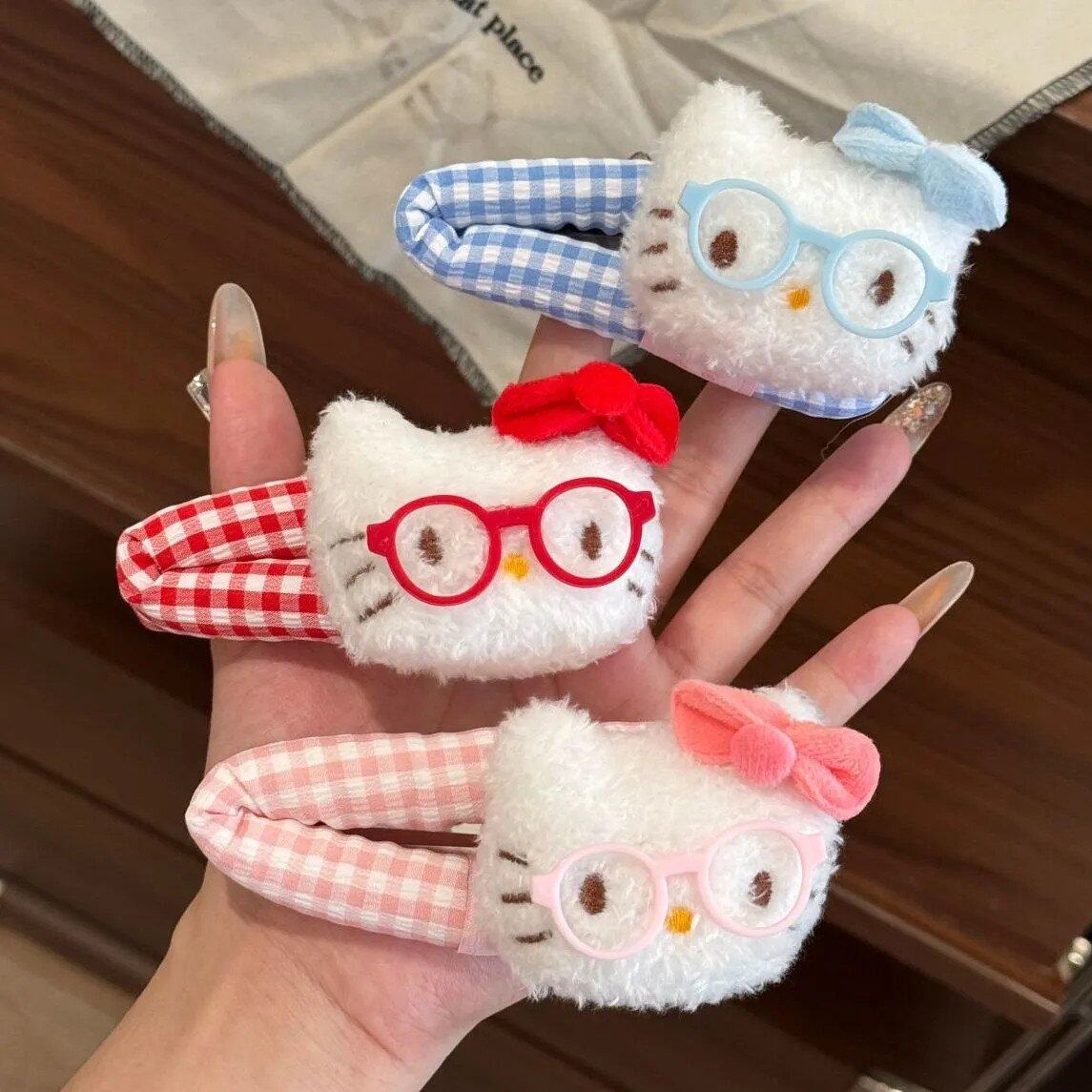 甜美眼镜KT格子掰掰少女碎发侧边BB卡通韩版可爱风百搭发夹发饰女