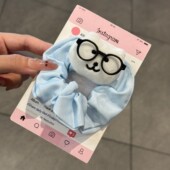 韩系蓝色毛绒眼镜自嘲大肠发圈马尾头绳毛绒绒发饰女学生百搭可爱