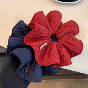 韩系复古红色大肠发圈高级超大丸子头低马尾头绳新款慵懒头饰发饰