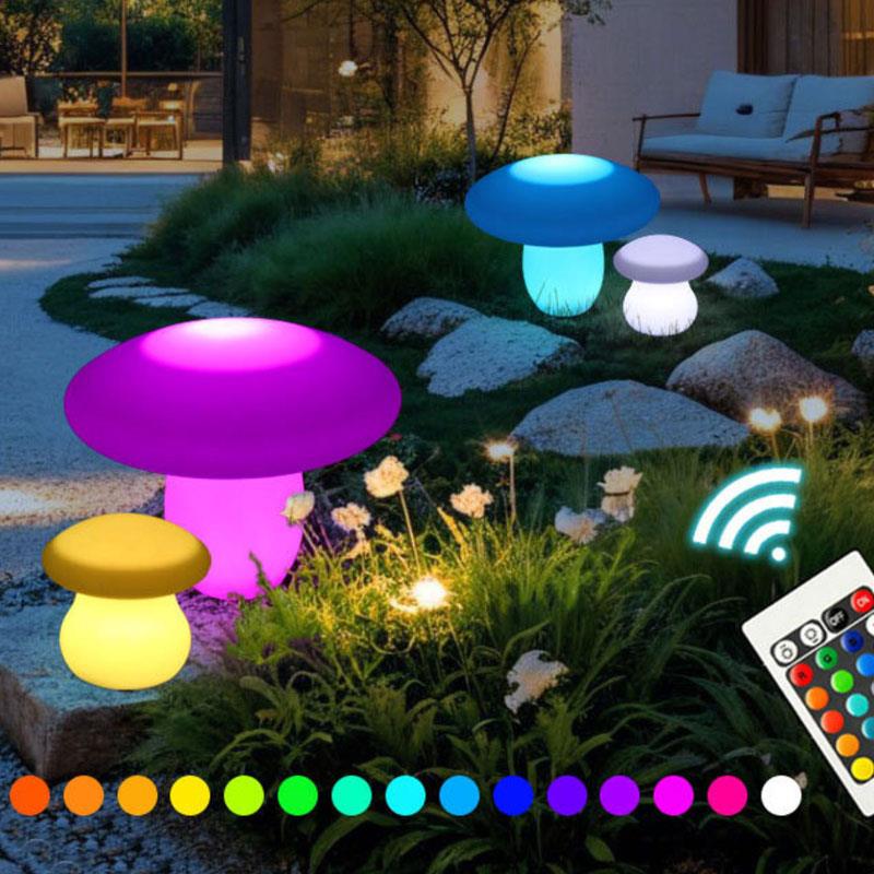 蘑菇灯大号户外庭院装饰可充电七彩遥控台灯太阳能装饰室外草坪灯