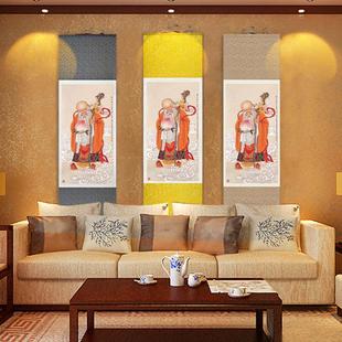 寿比南山卷轴画 老寿星祝寿图献寿桃 丝绸画 客厅饰挂画国画 挂画