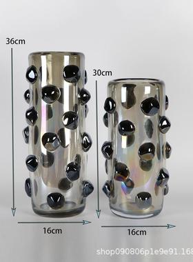 现代件简约装轻奢彩色蓝色黑点PZ737玻璃花器花瓶摆样售板房楼处