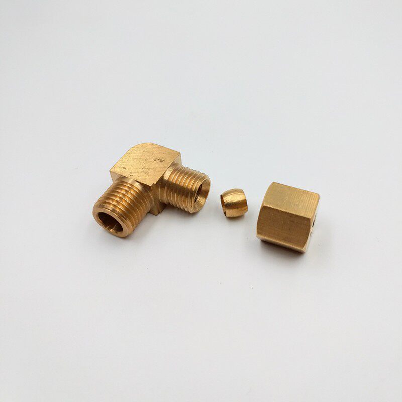 外丝卡套弯头铜管卡套终端弯头加厚黄铜本色90度加湿器卡套2分4分