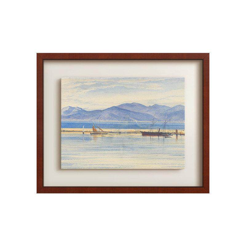 镜海》蓝色水彩风景画南法风复古艺术客厅装饰画法式餐厅玄关挂画