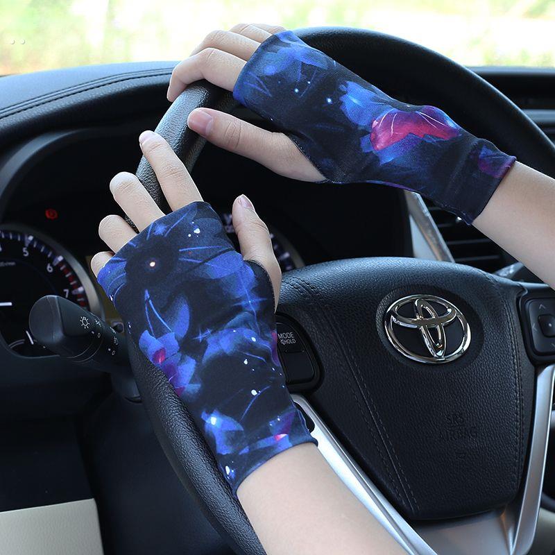 夏季男女半指防晒手套薄款运动开车骑行露指秋天遮疤纹身装饰护手