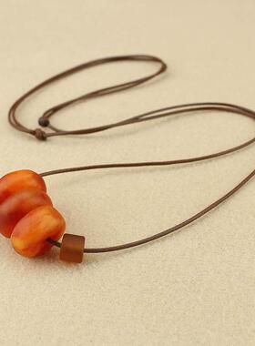 覆古二代蜜蜡毛衣配饰项炼女百搭民族风平安扣老蜡锁骨炼吊坠挂件