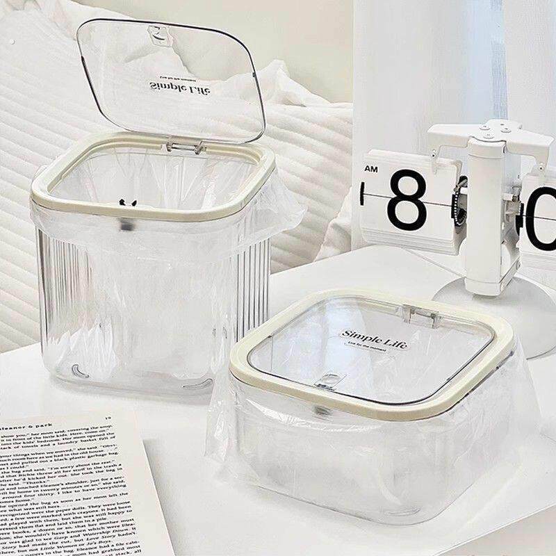 桌面垃圾桶家用按压开盖透明带盖厨房卧室迷你小号纸篓杂物收纳盒