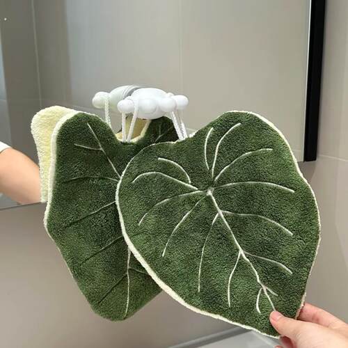 擦手巾新款树叶挂式毛巾珊瑚绒加厚吸水厨房抹布洗手间家用擦手帕