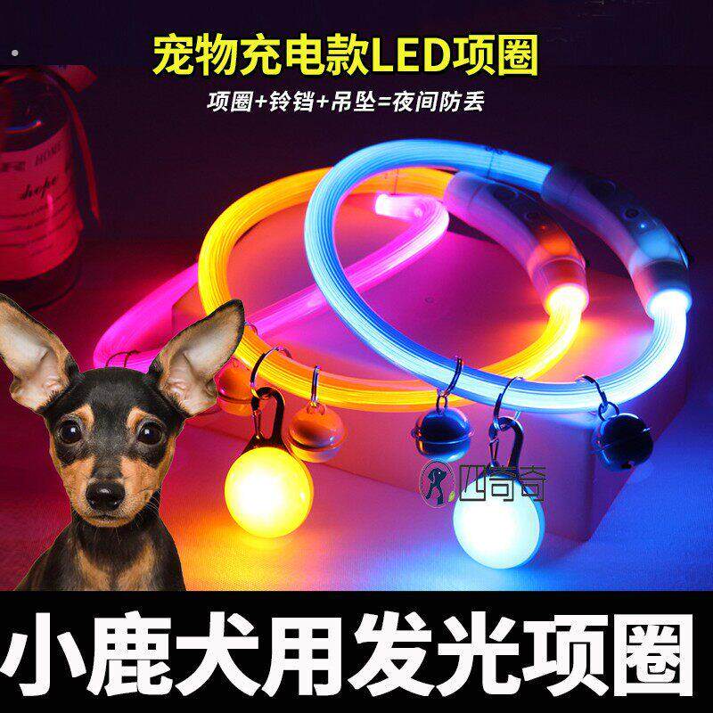 小鹿犬专用狗狗夜间发光项圈小型犬夜光项圈宠物夜行灯狗项圈发光