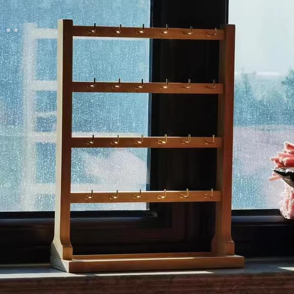 钥匙扣展示架实木带钩首饰展示架小饰品挂架挂钩耳环展示架手链.