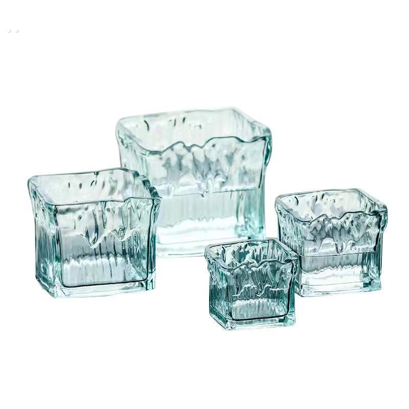 冰川纹方缸创意正方形水培绿植物铜钱草花盆白掌绿萝水养玻璃花瓶