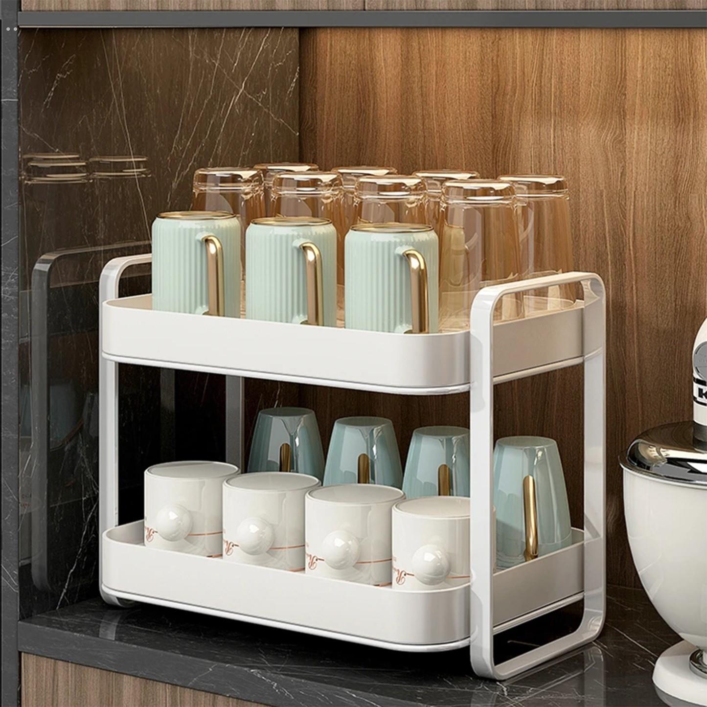 杯子收纳置物架水杯架子放客厅玻璃茶杯双层沥水托盘家用桌面神器