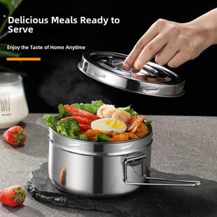 食品级不锈钢材质蒸饭盒学生圆形带盖铁老式食堂打饭上班族大