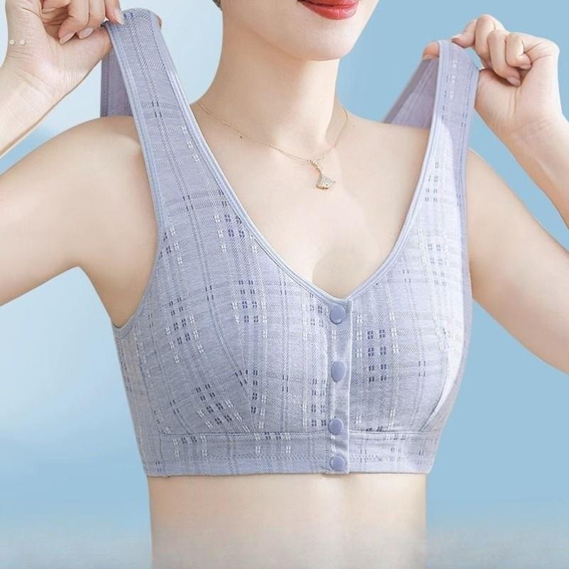 中老年妈妈女士内衣纯棉透气薄款前扣文胸前开扣新款无痕运动背心