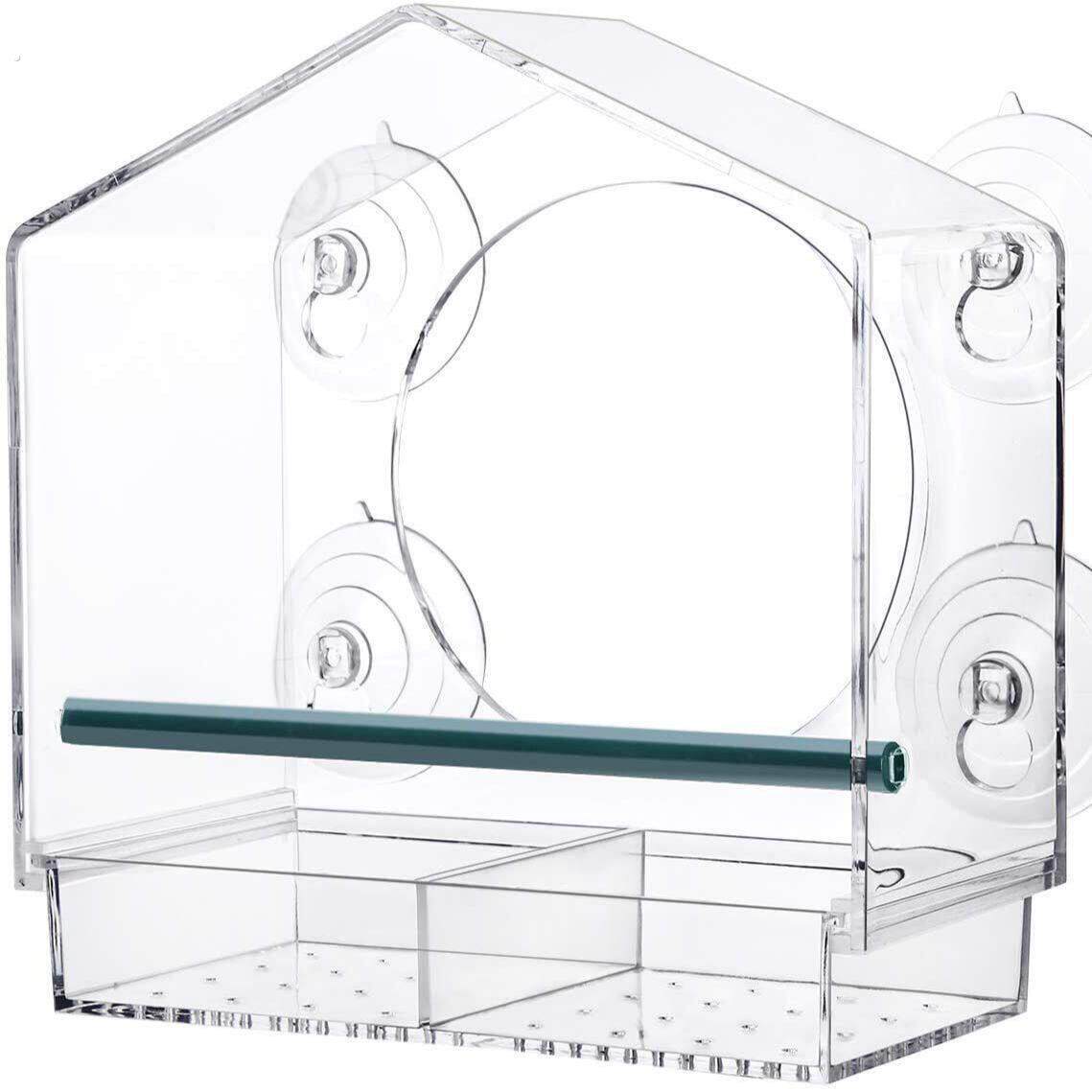 户外喂鸟器阳台窗外高楼吃投食器亚克力小吸盘食盒屋碗架树观鸟台