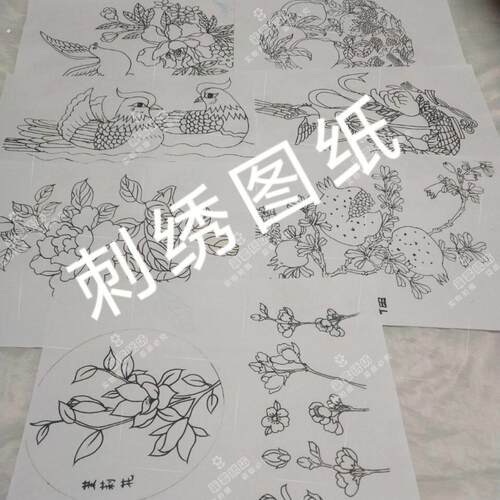 刺绣图案样纸苏绣戳戳乐图 手工刺绣图纸 传统图样 手绘图案打印