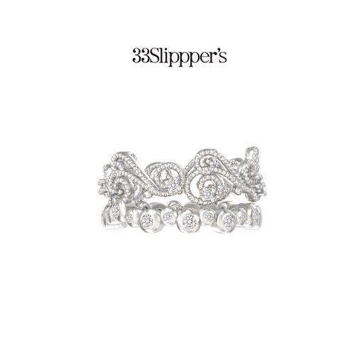33Slipppers铁艺进行曲镂空镶钻蕾丝日韩系少女简约戒指生日礼物