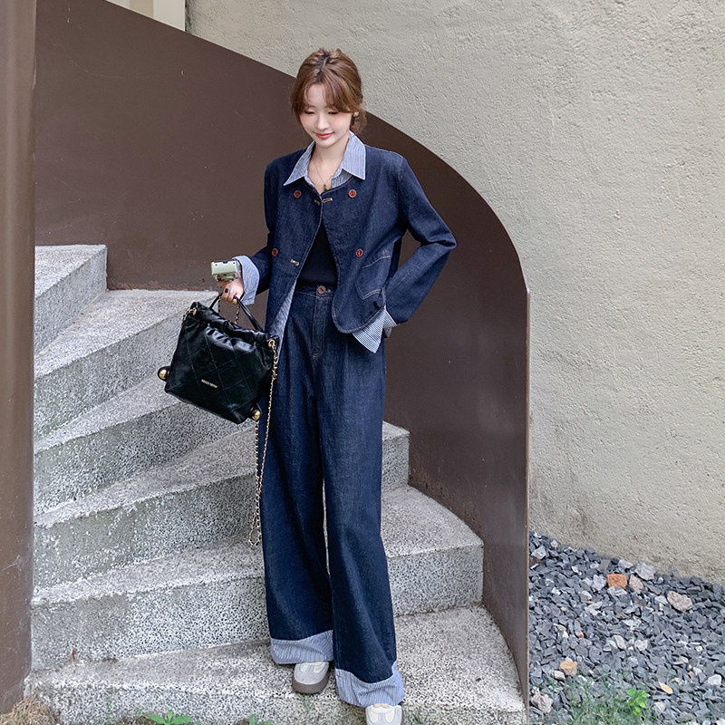 【现货数据好有买家秀】拼接牛仔两件套125-P165-K238,女装套装/套裙,2C031