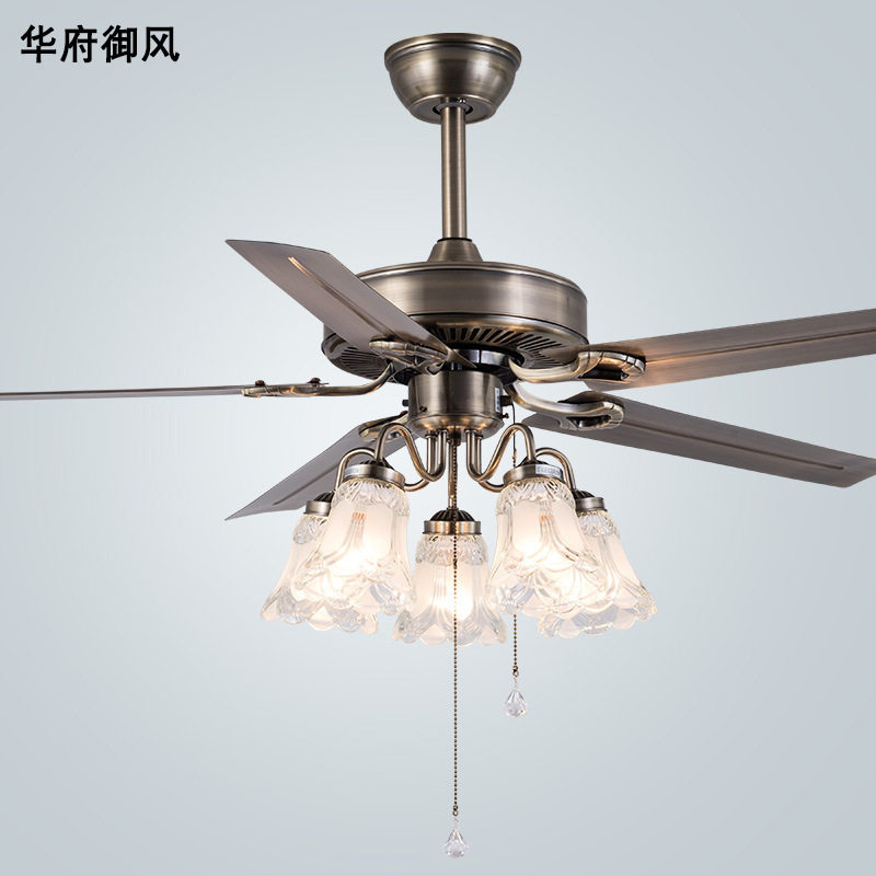 美式风扇灯吊扇灯餐厅卧室家用现代简约复古铁叶电扇灯遥控吊扇灯
