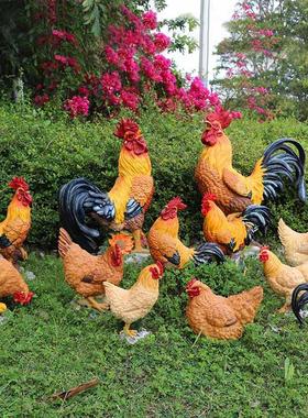 户外仿真公鸡摆件生肖鸡树脂工艺品花园装饰母鸡雕塑仿真动物模型