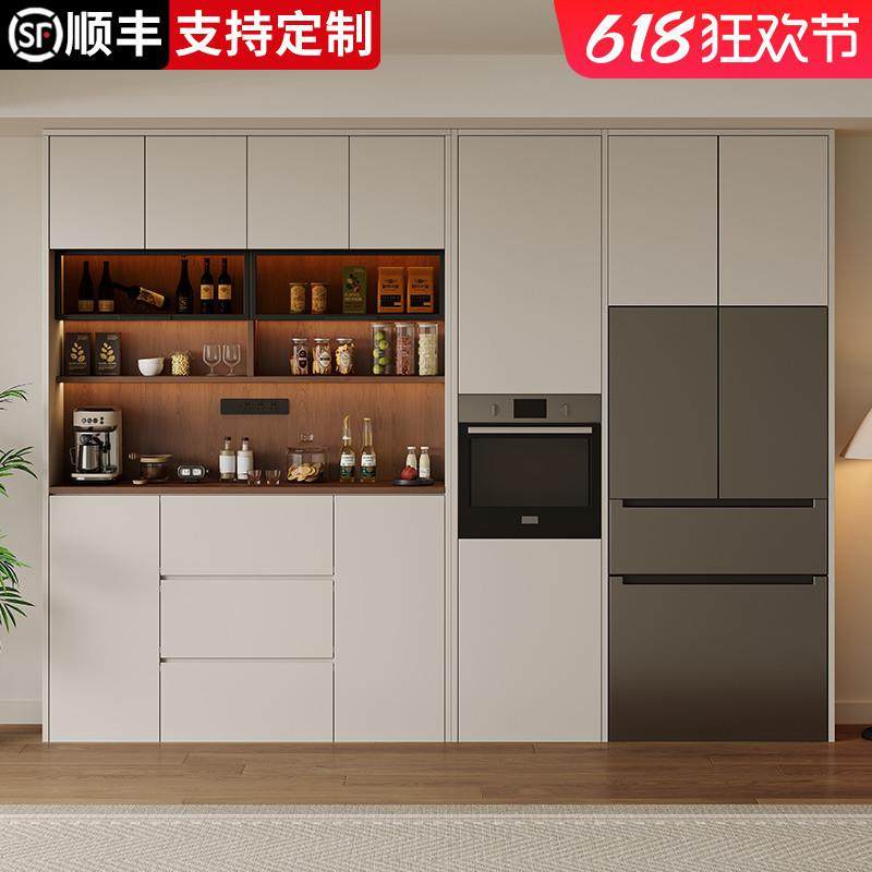 定制中古风全实木嵌入式冰箱餐边柜一体靠墙烤箱柜2025新款储物柜